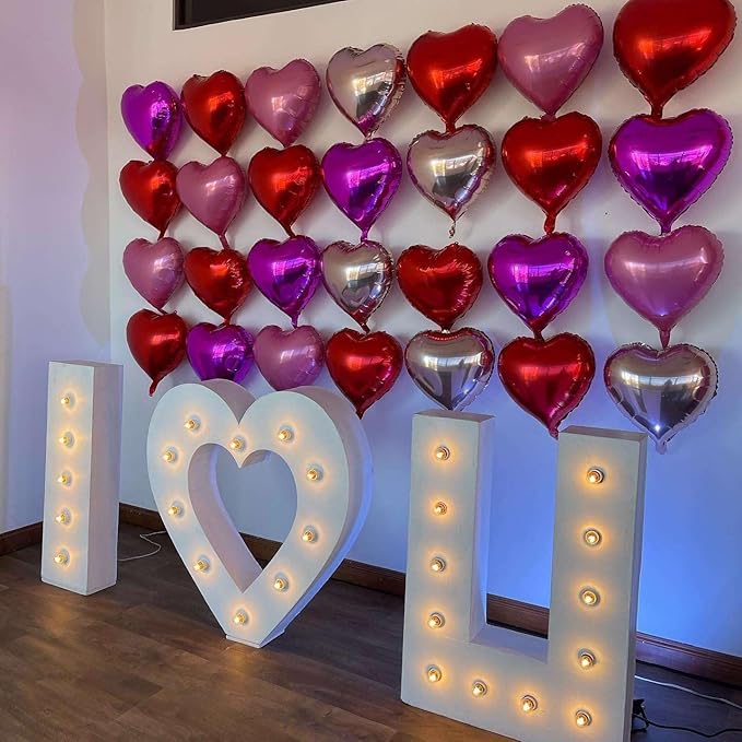 Lovoir 12 Pcs Pink Heart Shape Foil Mylar Balloons 18 Inch Love Balloons for Valentine's Day Birthday Party Decorations Wedding Engagement Romantic Decor (Rose Gold & Pearl Pink & Silver)