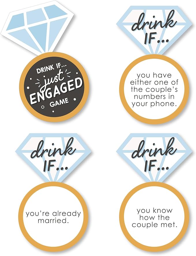 Big Dot of Happiness Drink If Game - Just Engaged - Black and White - Engagement Party Game - 24 Count