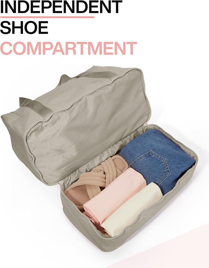 Weekender Bags for Women, BAGSMART Travel Duffel Bags with Shoe Compartment,Personal Item Travel Bag for Airlines, Carry on Overnight Tote Bag with Toiletry Bag(Beige,2pcs)