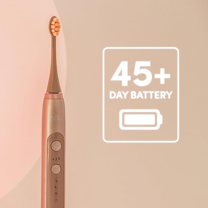 ARU Sonic Toothbrush Starter Kit with Customizable Modes and 2 Minute Timer, ADA-Approved Electric Toothbrush for Adults, Soft Toothbrush for Gums, 45+ Days Battery, Travel Case, Rose Pink