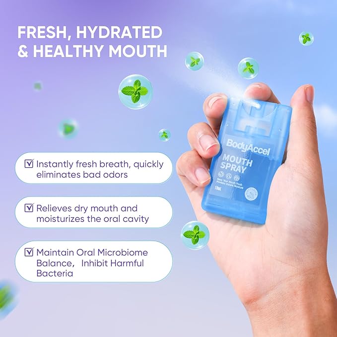 BodyAccel Dry Mouth Spray, Breath Spray for Bad Breath, Portable Mint Mouth Spray Fresh Breath in 3 Seconds 2 Pack (0.7oz)