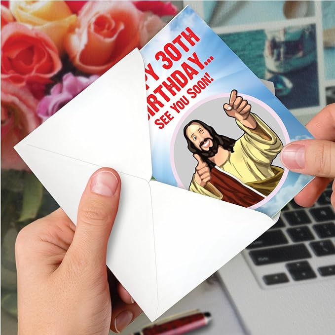 NobleWorks - Funny 30th Birthday Greeting Card - Joking God Humor Milestone, 30 Years Happy Bday Notecard with Envelope (1 Card) - See You Soon 30 C7235MBG