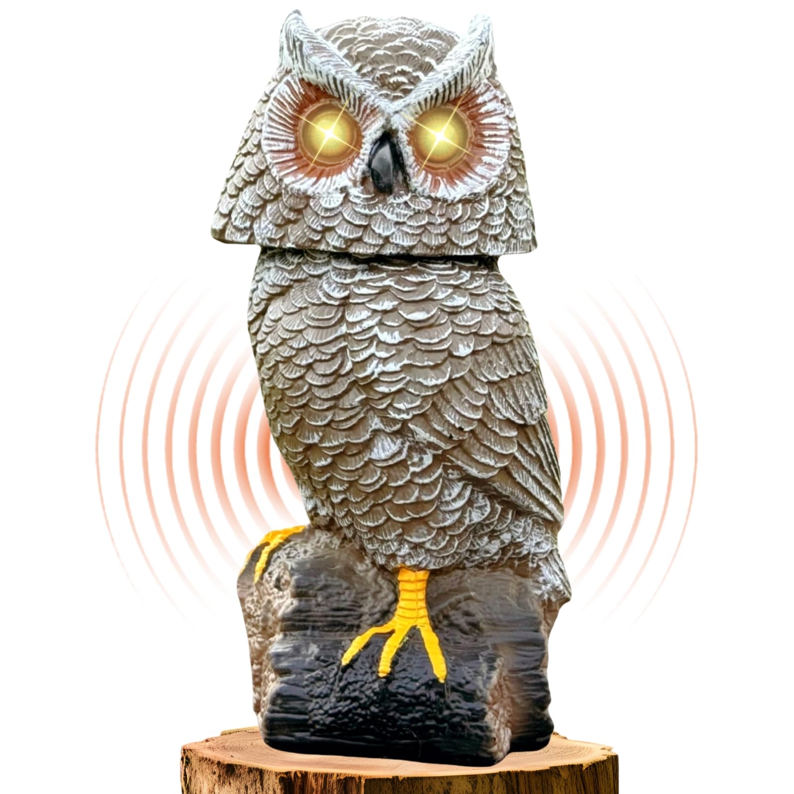 Ugold Solar Powered Garden Owl with Motion Detection, Rotating Head, Realistic Hoots and Silent Mode, Outdoor Statue and Sculpture, Owl Decoration for Home, Garden, Patio and Lawn