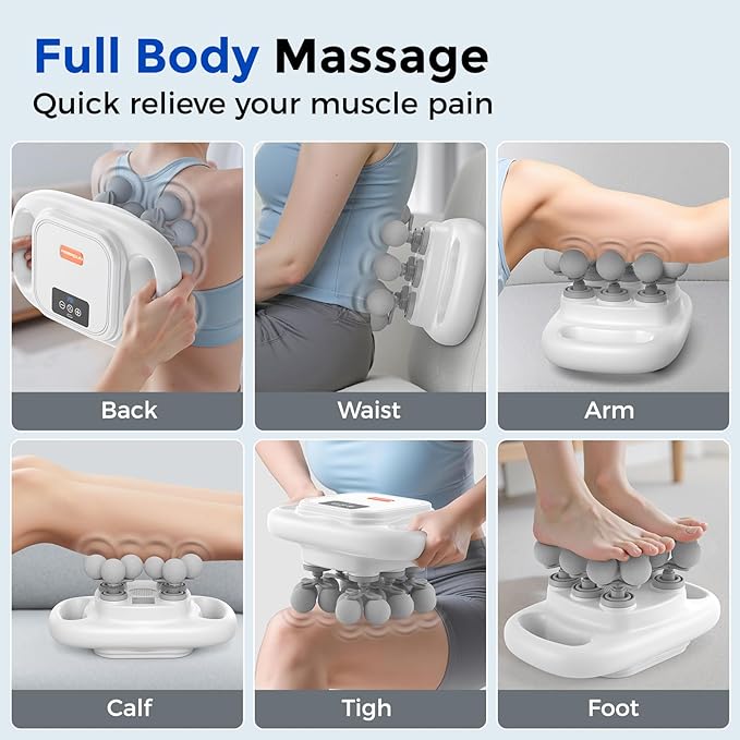 FEIERDUN 16-Head Massage Gun Set, Deep Tissue Percussion Massager with 8 Modes & 50 Intensities, Portable Quiet Muscle Massage Gun for Legs, Waist, Back, Neck, Buttocks Muscles Pain Relief, White