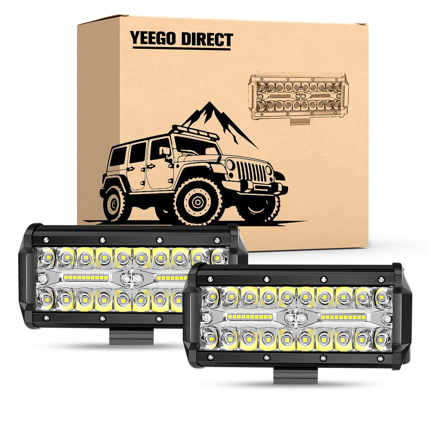 YEEGO DIRECT 7 Inch Led Light Bar, 240W 24000LM Spot Flood Combo Beam Triple Row Off Road Light Pods Work Lights for UTV ATV SUV
