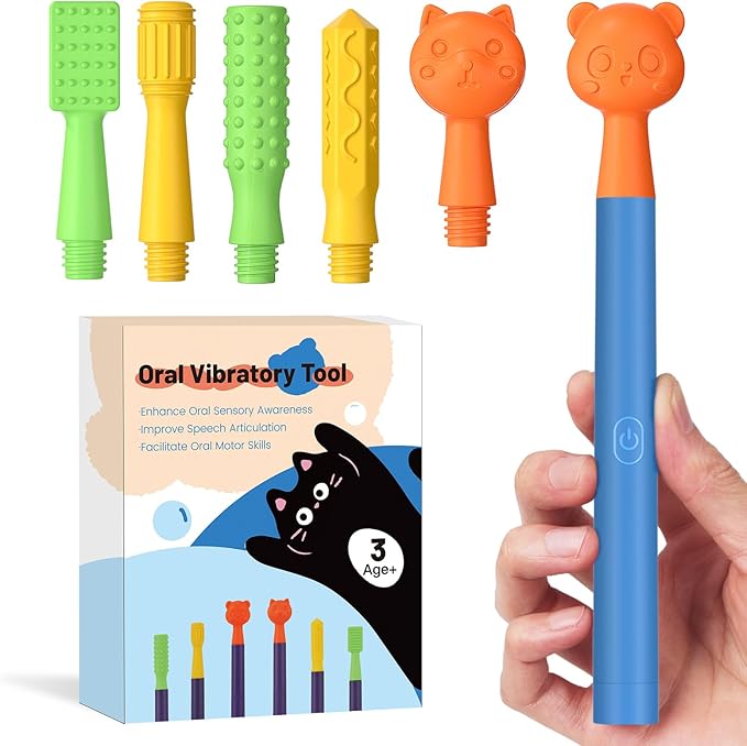 Oral Sensory Stimulation Kit with 6 Soft Textured Heads for Speech Therapy & Feeding Support, Muscle Strength & Phonation Improvement - Blue