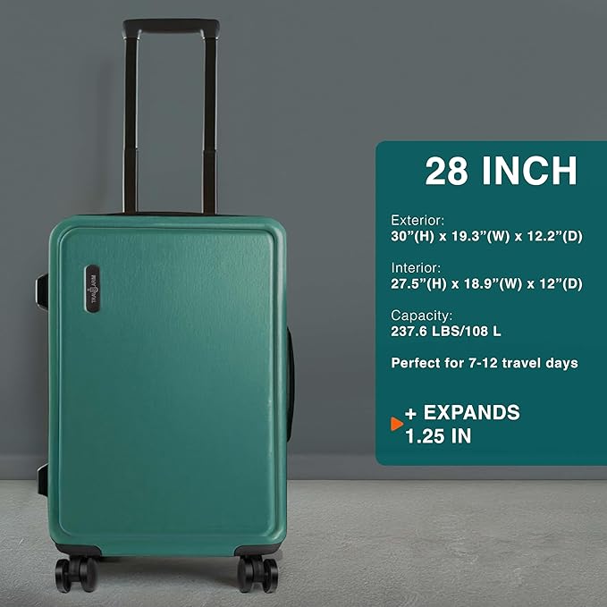 TRAVELARIM 28 Inch Luggage with Spinner Wheels, Hard Shell Suitcase with TSA Locks for Luggage, Travel Large Suitcase, Expandable Hard Shell Suitcases, Green