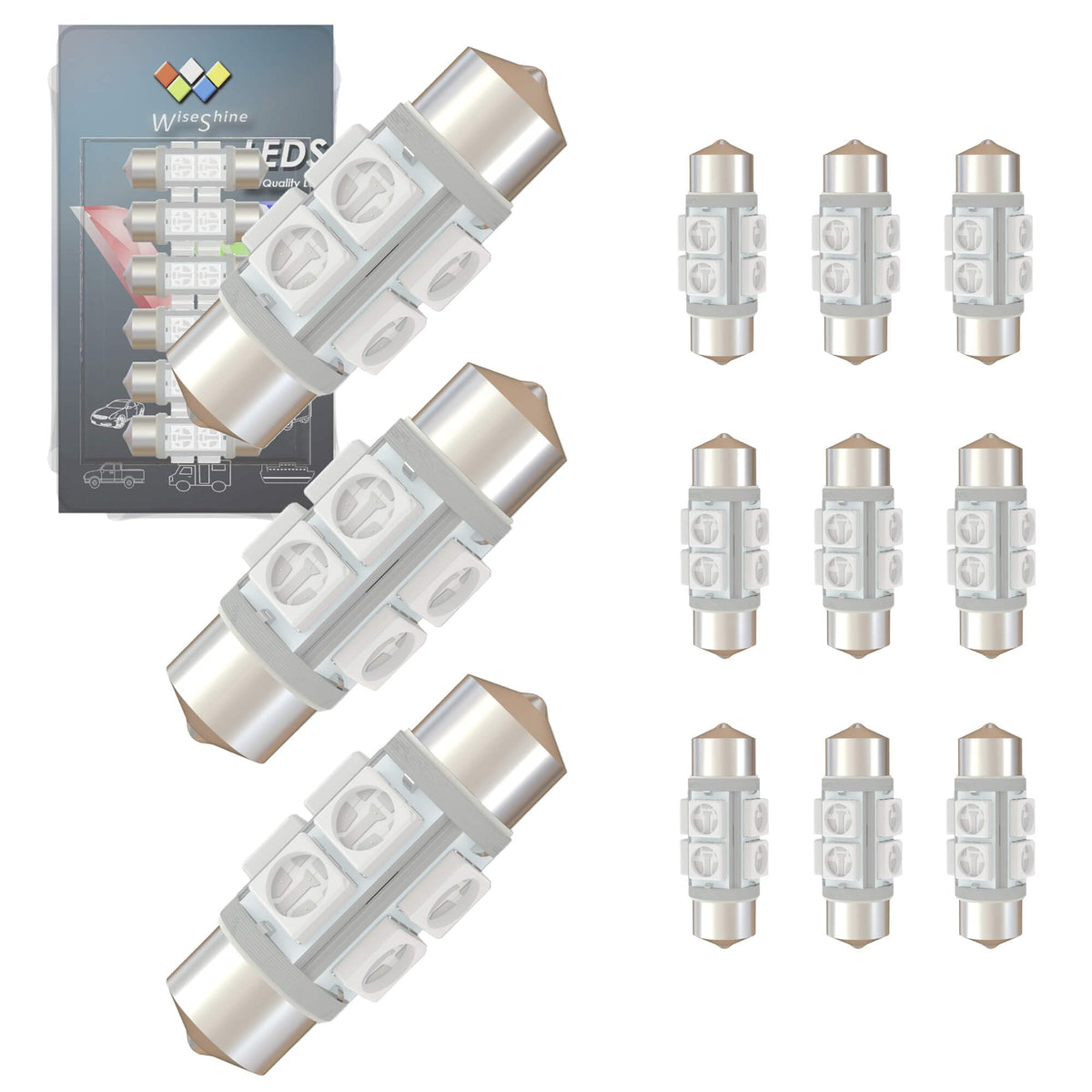 Wiseshine DC 24V 36mm Festoon LED Bulb,6418 LED Bulbs Green 6411 6423 for Truck Interior Door Cargo Lights (Pack 12)