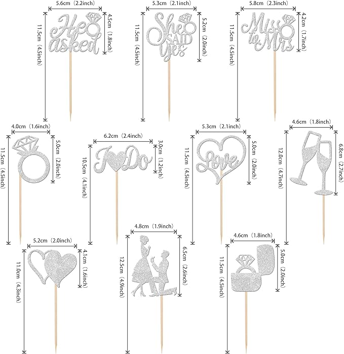 30 PCS He Asked She Said Yes Cupcake Toppers Engagement Cupcake Toppers Miss to Mrs I Do Love Heart Ring Miss to Mrs Cupcake Picks for Wedding Engagement Party Cake Decorations Supplies Silver