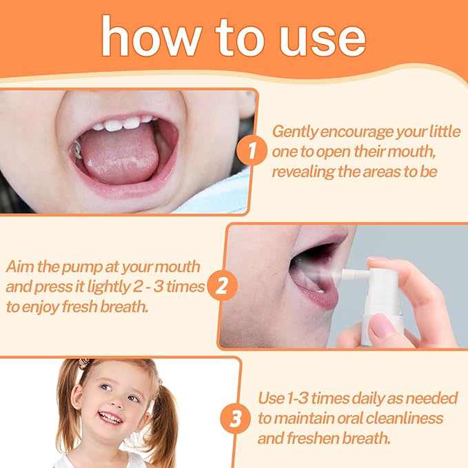 PEGO Kids Oral Spray, Toddler Toothpaste Helper for Fresh Breath,Fruit-Flavored & Portable, for Baby's Daily Oral Care (2Pack, Orange)