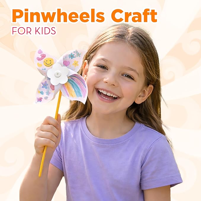 4E's Novelty DIY Pinwheels Craft for Kids (100 Pack) Color Your Own White Pinwheels, Bulk Summer Spring Craft Kit for Boys & Girls, Arts and Craft Party Activity, Easter Craft for Kids Bulk