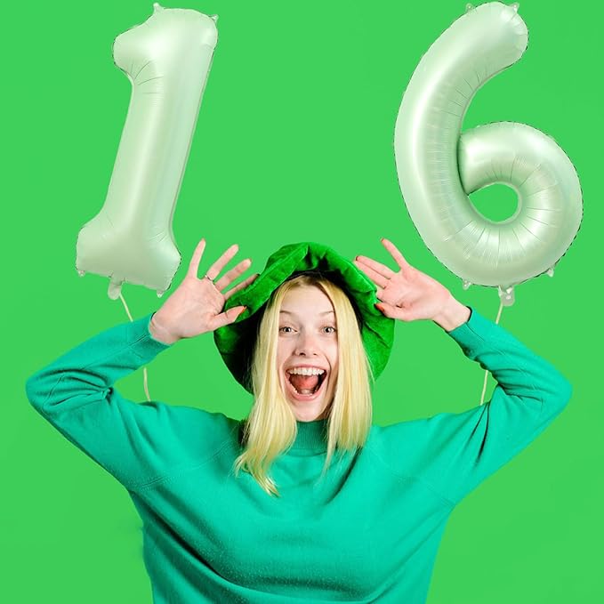 40 Inch Number 16 Balloons, Olive Green Giant Jumbo Helium Number 16 Foil Balloons for 16th 61th Birthday Party Anniversary Events Boys Girls Decorations Supplies