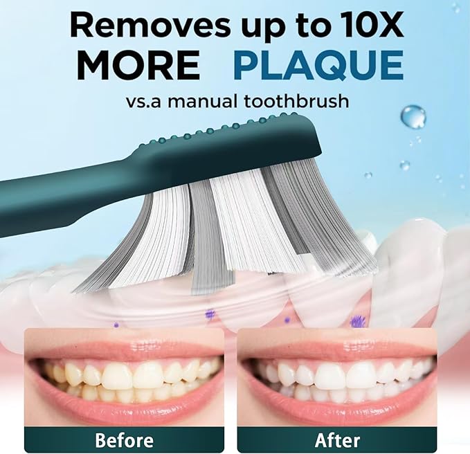 Electric Toothbrush w UV Sanitizer Cup - 4 Modes and 3-Speed Switching - Powerful Toothbrush - 48,000 VPM Motor and Wireless Charging w Smart Timer (Green)