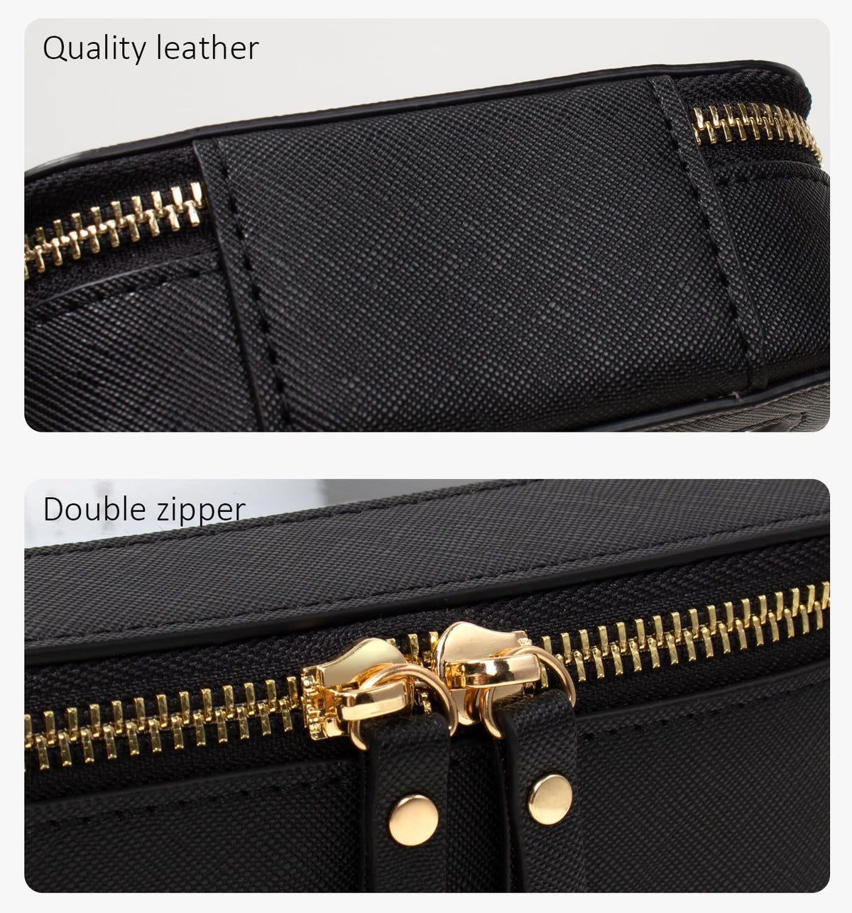 LETGO Clear Makeup Bag Set, Portable Travel Toiletry Bag Cosmetic Case for Women, Vegan Leather Make up Pouch Organizer Car Bag for Essentials (Mini+Large Black)
