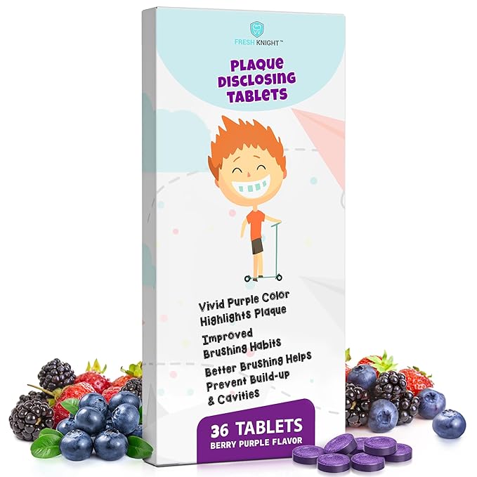 Plaque Disclosing Tablets for Teeth, 36 Count, Dental Disclosing Tablets for Kids or Adults, Shows Plaque, Helps Teach Kids Teeth-Brushing Habits for Clean Smile, by Fresh Knight, (Pack of 1)