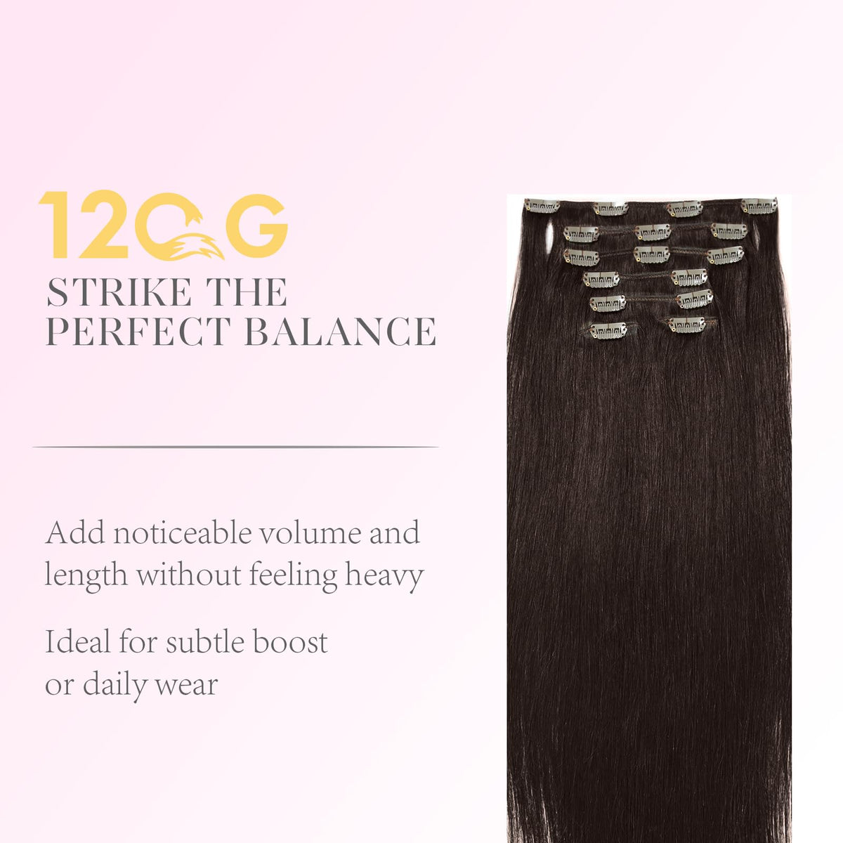 FoxFace Clip in Hair Extensions Real Human Hair, Thick Extensions from Root to Tip, Natural Hair Clip Ins, Dark Brown, 14 Inch 120g 7Pcs