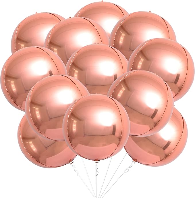 KatchOn, Giant Rose Gold Balloons - 22 Inch, Pack of 12 | Rose Gold Foil Balloons for Birthday Party Decorations | Mylar Balloon for Birthday, Bridal Shower, Baby Shower, Anniversary Decorations