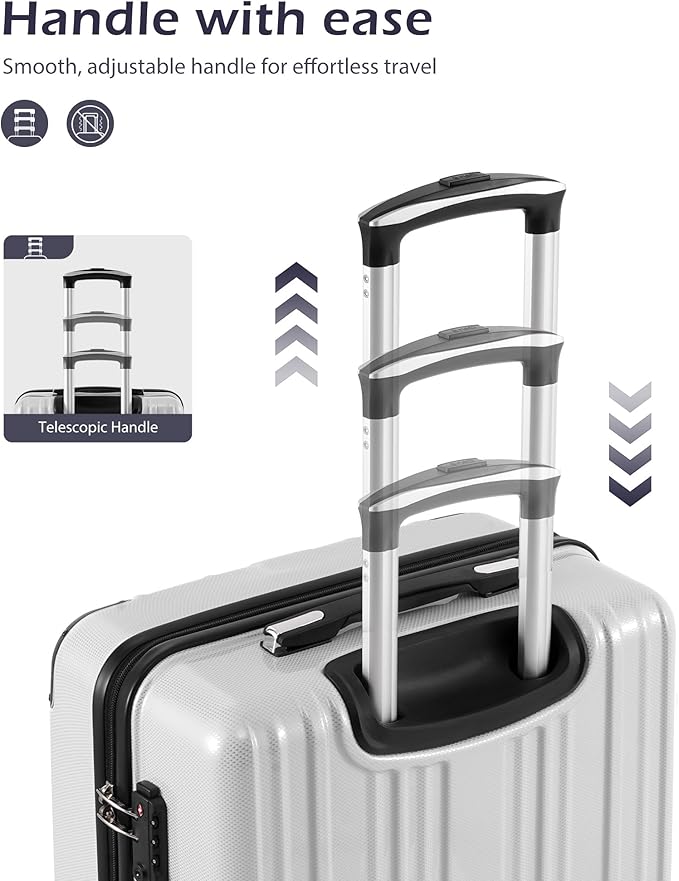 Coolife Luggage, Suitcase with Durable and Lightweight, Checked Luggage with PC+ABS Hardshell, Dual Spinner Wheels, TSA Lock, and YKK Zipper (white grid new, M(24in))