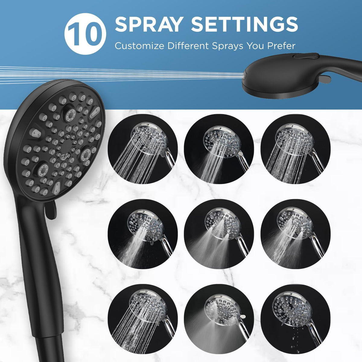 MakeFit Dual Handheld Shower Head Combo, 2-in-1 Rain Shower Heads System 8 Inch Rainfall Shower Head and 10 Modes High Pressure Hand Held Showerhead with Built-in Power Wash