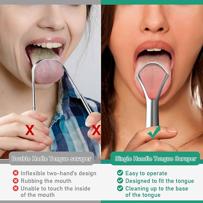 RONAVO Tongue Scraper for Adults, Two Colors Designed for Couples, Cure Bad Breath, Tongue Cleaners Stainless Steel, Metal Tongue Scrapers for Oral Care & Hygiene (2 Pack)