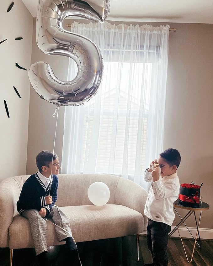 Silver Number 5 Balloon 40 Inch, 5 Balloon Number, 5th Birthday Decorations, Silver Party Supplies for Boys Girls