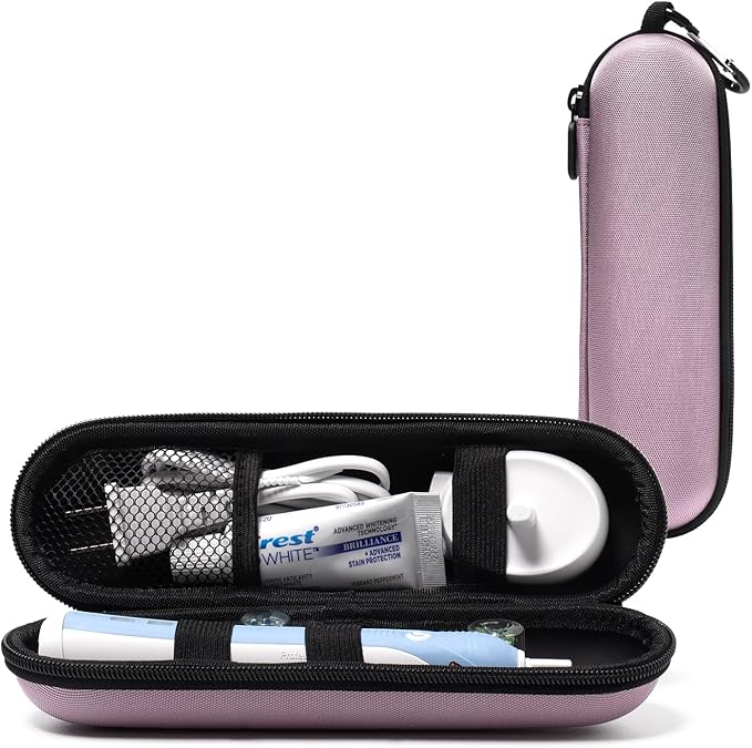 Nincha Compact Electric Toothbrush Travel Case, EVA Protective Storage Bag for Philips Sonicare/Oral-B, Waterproof Portable Carrying Case with Mesh Pocket & Elastic Bands (Smoky Pink)