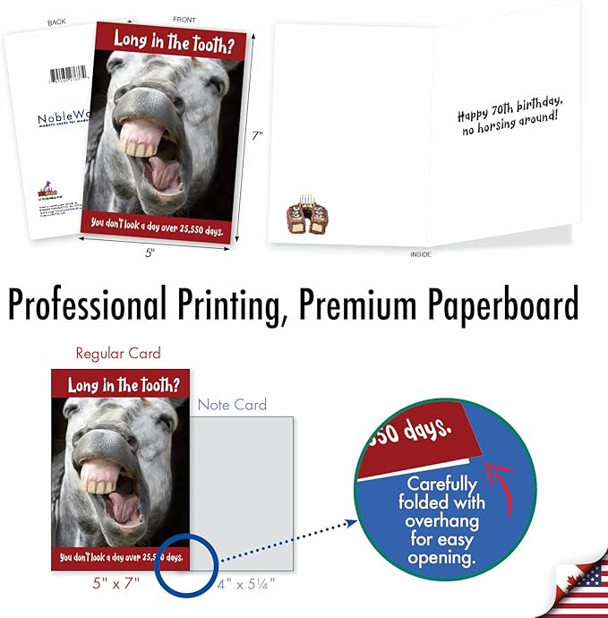 NobleWorks Funny 70th Birthday Milestone Greeting Card with 5 x 7 Inch Envelope (1 Card) Horse Teeth-70 C10250MBG