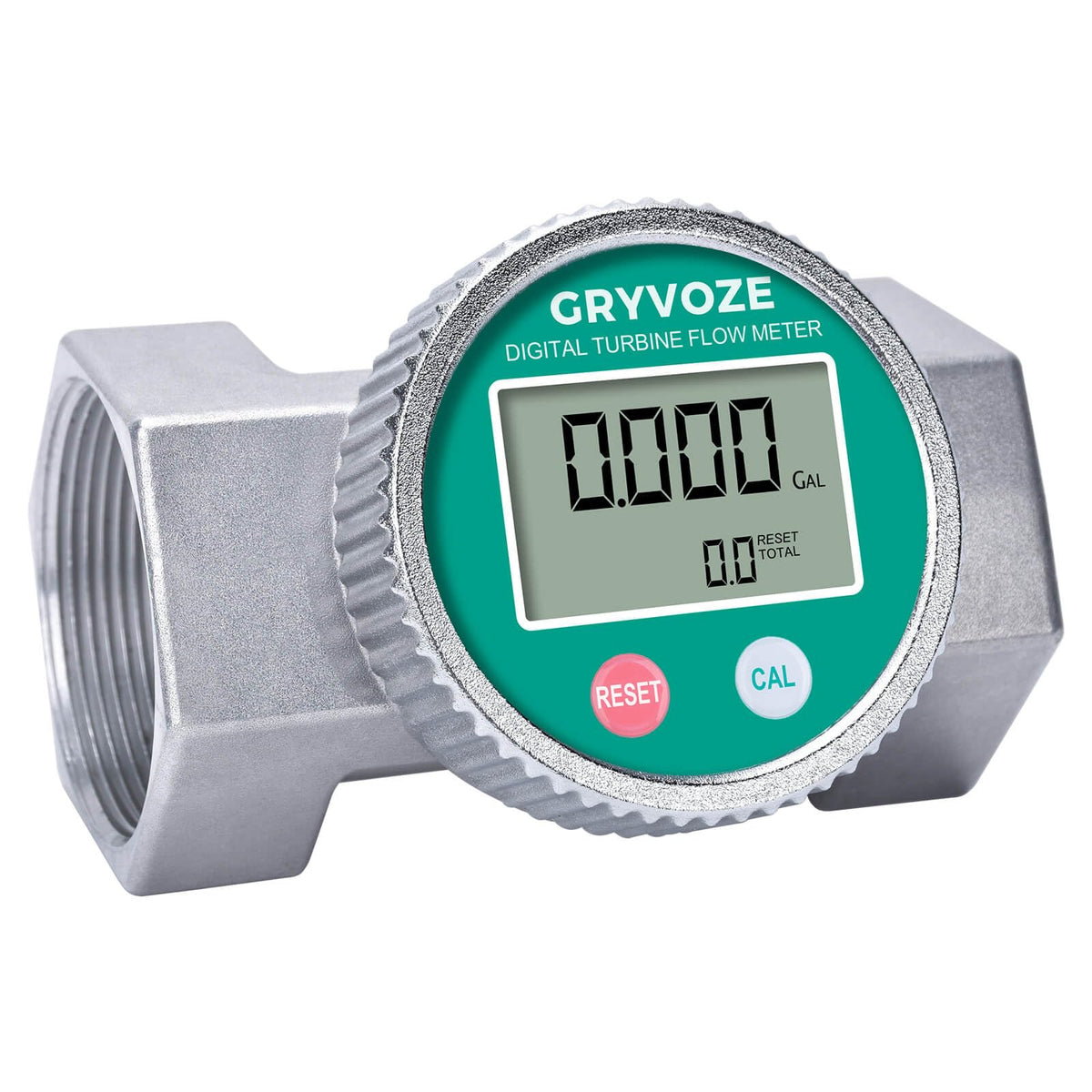 GRYVOZE Waterproof 2 Inch Water Flow Meter, 16–160 GPM Digital Turbine Flowmeter with NPT Thread, Measures Flow Rate and Total Gallons for Hot/Cold Water, Pool, Fuel, and Other High-Capacity Liquids