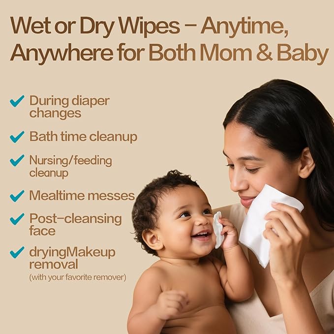 Winner 100% Cotton Dry Wipes, USDA Certified Baby Wipes, 33% Thicker & Ultra Soft, Hypoallergenic & Unscented for Baby Sensitive Skin, Wet/Dry for Diaper Changes, Meals & Cleanup, 240ct, Pack of 3