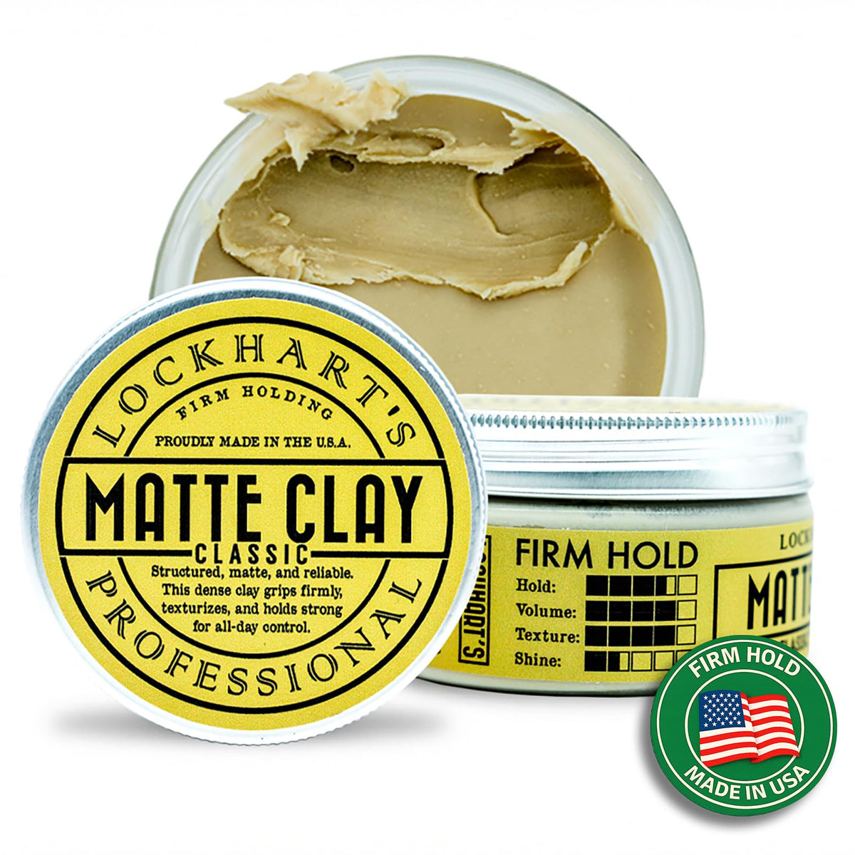 Lockhart’s Classic Matte Clay - Handcrafted Pomade For Men - Made With Kaolin & Beeswax - Medium/Firm Hold, Natural Matte Finish - Handcrafted Styling Clay for a Professional, Textured Look (3.4oz)