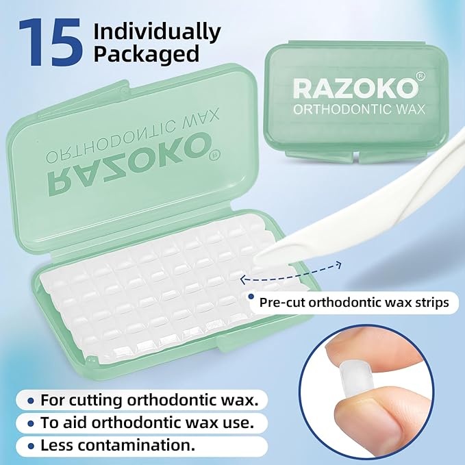 RAZOKO Orthodontic Wax for Braces Aligners Dental Wax Food Grade Orthodontic Wax Strips Precut Wax Dots
