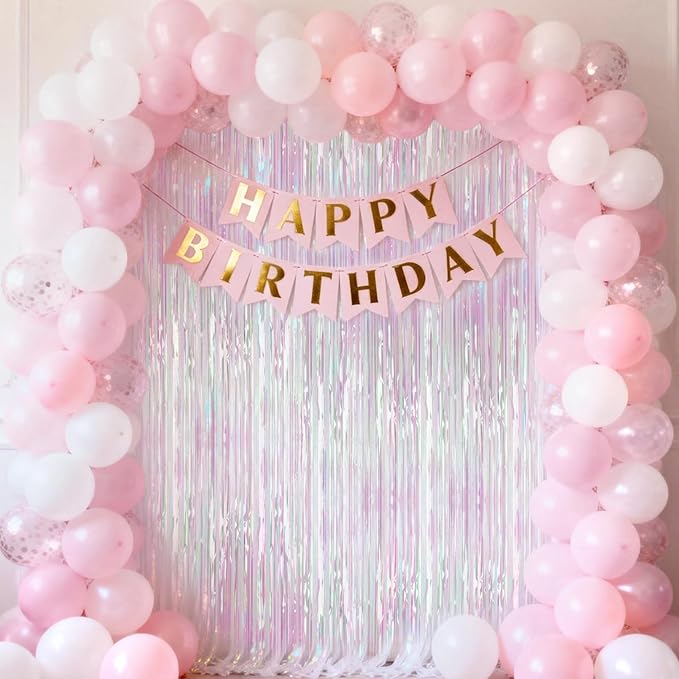 jijAcraft 3 Pack Iridescent Pink Tinsel Foil Fringe Curtain, Party Photo Backdrop, Holographic Pink for Mermaid Party Birthday Graduation Engagement Bridal Shower Bachelorette Baby Shower Decor