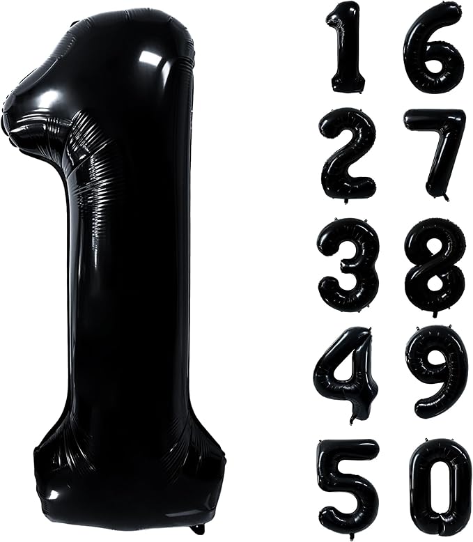 40 inch Black 1 Number Balloon Giant Foil Helium Balloons Black Large Digital Balloon 1 Number 1 Balloons for 1st Birthday Party Decorations Anniversary Events Decoration Supplies