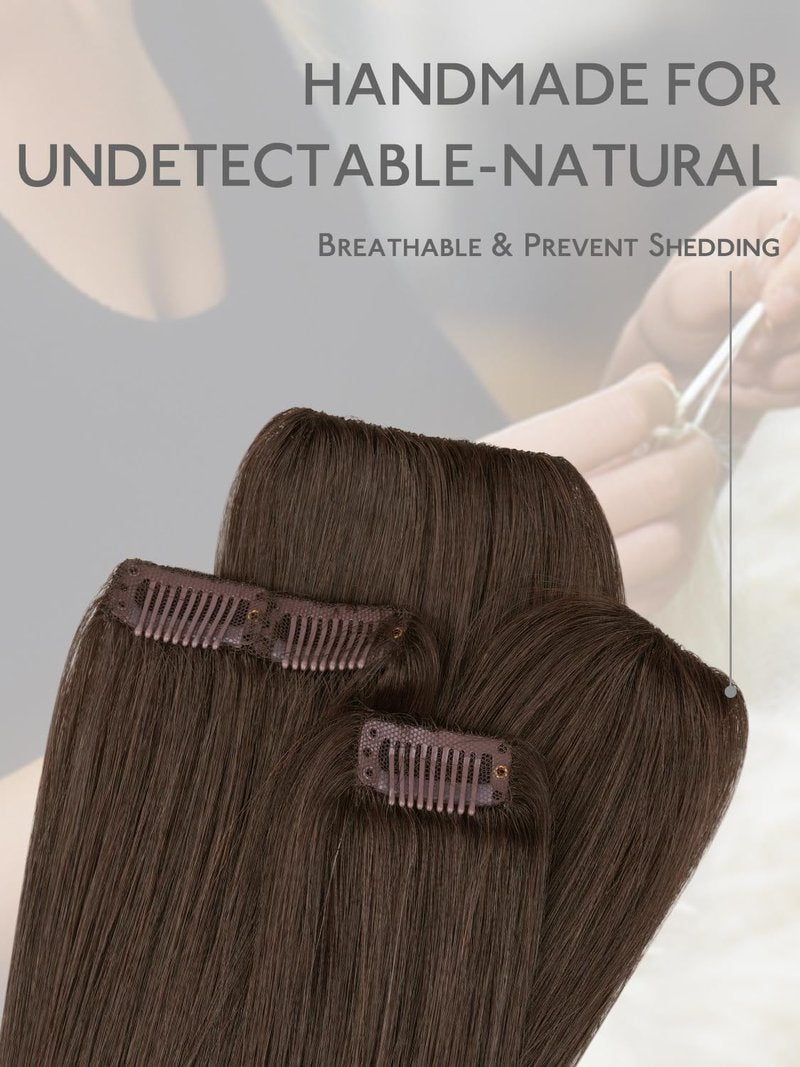 WENNALIFE Scalp Hair Fill-ins Clip in Hair Extensions Real Human Hair 14 inch 2pcs 10g Chocolate Brown Hair Extensions Clip Ins Invisible Scalp & Part Line Coverage Remy Extensiones De Cabello Humano