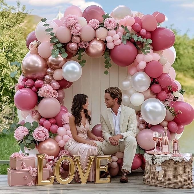 Dusty Rose Balloon Garland Double Stuffed Dusty Pink Mauve Pearl White Balloons Light Pink Cream Boho Balloon Arch Kit for Mother's Day Birthday Baby Shower Bridal Engagement Party Decorations