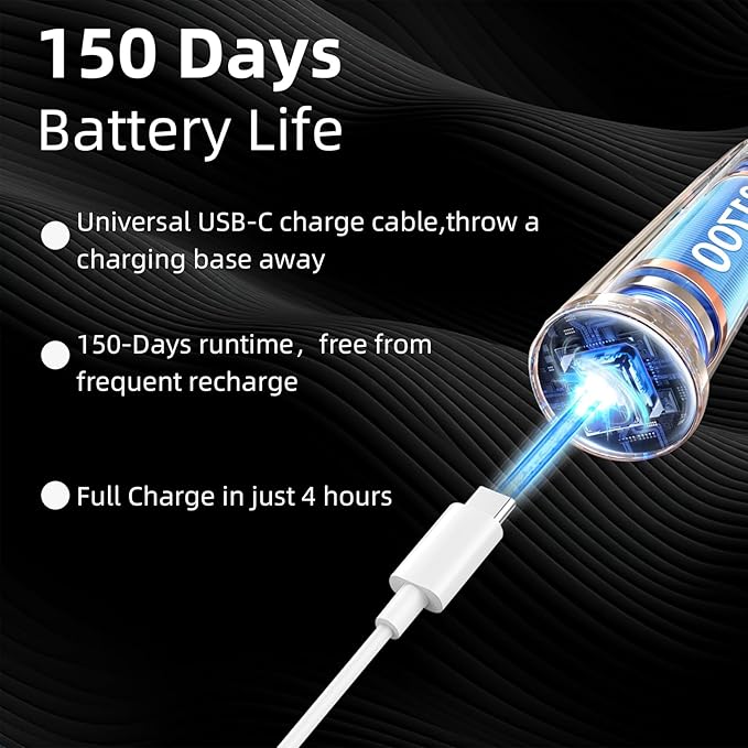 Ultrasonic U-Shaped Toothbrush for Adults, Electric Toothbrush for Teeth Whitening, Automatic 360-degree with Waterproof IPX7, 4 Modes for Cleaning(White)