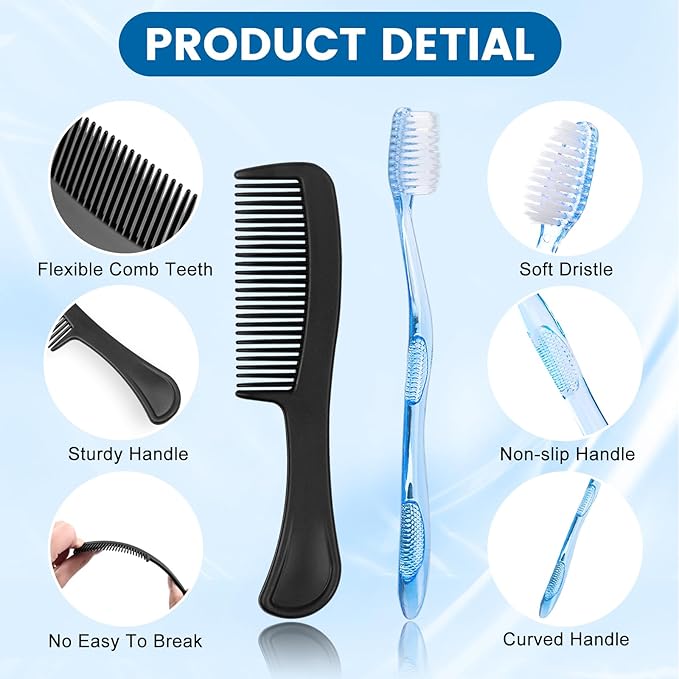 25 Sets Personal Hygiene Kit, Disposable Toothbrushes with Toothpaste Floss Comb Soap and Cover, Toiletry Kits Homeless Bulk for Women,Men,Travel
