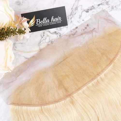 Bella Hair #613 Blonde Lace Frontal Closure | One Donor Virgin Human Hair Straight | Bleached Knots with Baby Hair (Ear to Ear 13x4 14inch)