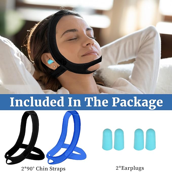 Snoring Chin Strap for Users, 2 Pack Adjustable Jaw Support Chin Strap to Keep Mouth Closed, Soft Snoring for Men Women, Lightweight Reusable, Snoring Dry Mouth, Comfort Fit Nighttime Sleeping Aid
