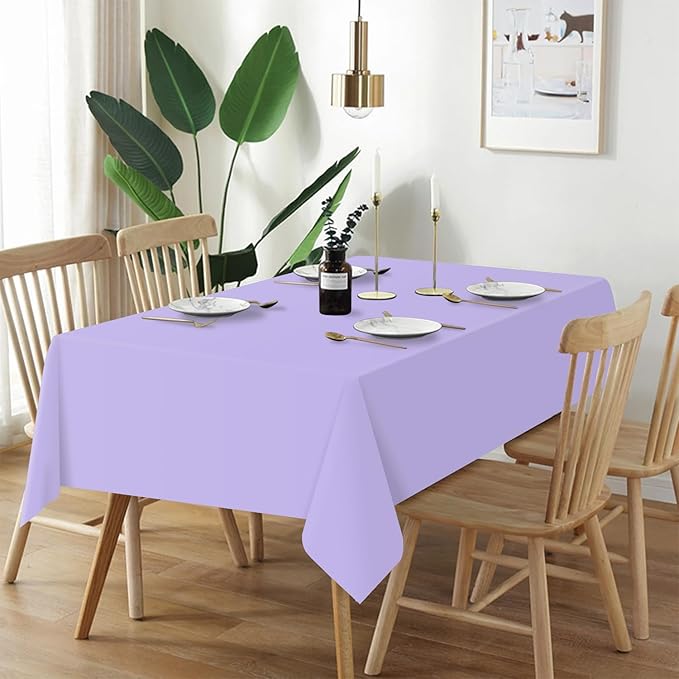 QIKSION Lavender Plastic Table Cloth Disposable 3 Pack, 54 x 108 Inch Tablecloths for Birthday Party Supplies, Easter Decorations, Light Purple, Pastel, Lilac Rectangle Table Cover
