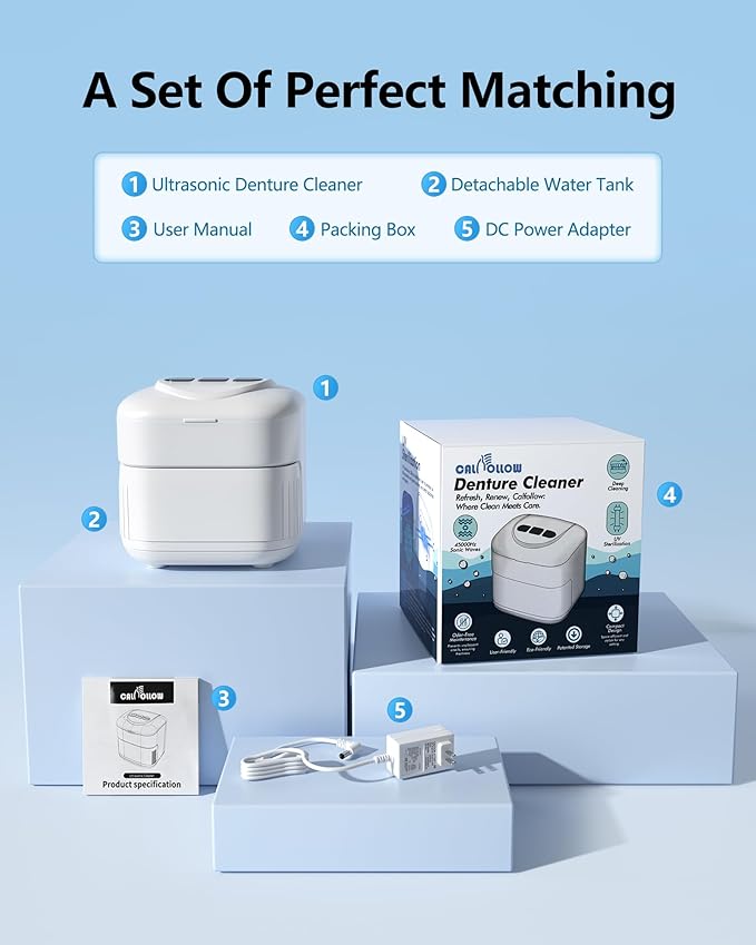 Ultrasonic Retainer Cleaner Machine 45kHz Dental Ultrasonic Retainer Cleaner for Dentures & Mouth Guard Cleaning for Whitening Trays, Toothbrush Heads, Diamond, Jewelry