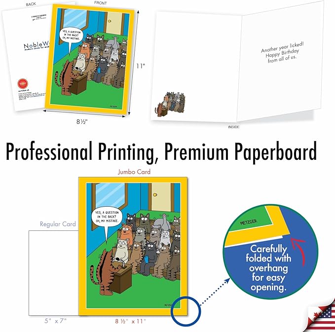 NobleWorks - Jumbo Birthday Greeting Card (8.5 x 11 Inch) - Cartoon Humor, Notecard with Envelope - Cat Question J3674BDG-US