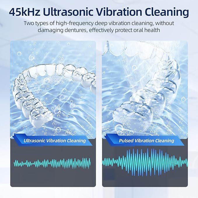 Ultrasonic Retainer Cleaner, Retainer Cleaner Machine for Dentures, Mouth Guards, Braces, Toothbrush Heads, Jewelry with 200ML Capacity, 45kHz Retainer Cleaning, 4 Modes for All Denture Brush