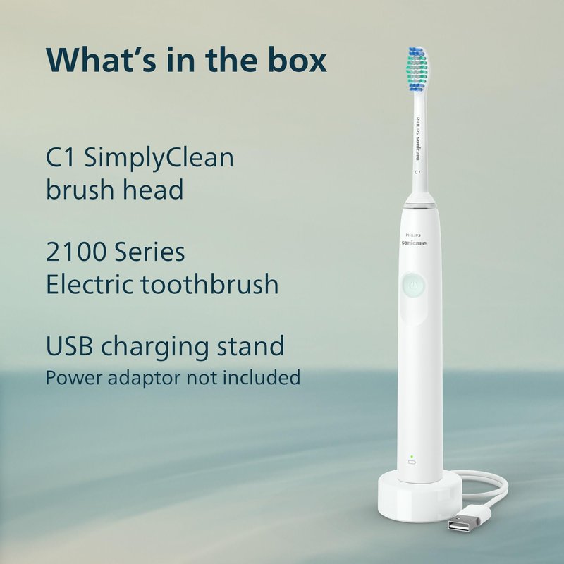 Philips Sonicare 2100 Series Electric Toothbrush - Sonic Toothbrush with Advanced Sonic Technology, Two Intensity Settings, Smartimer & Quadpacer, White, Model HX3661/04