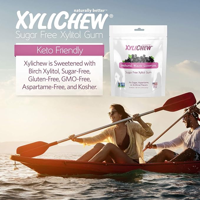 Xylichew 100% Xylitol Chewing Gum - Non GMO, Non Aspartame, Gluten Free, and Sugar Free Gum - Natural Oral Care, Relieves Bad Breath and Dry Mouth - Licorice, 50 Count