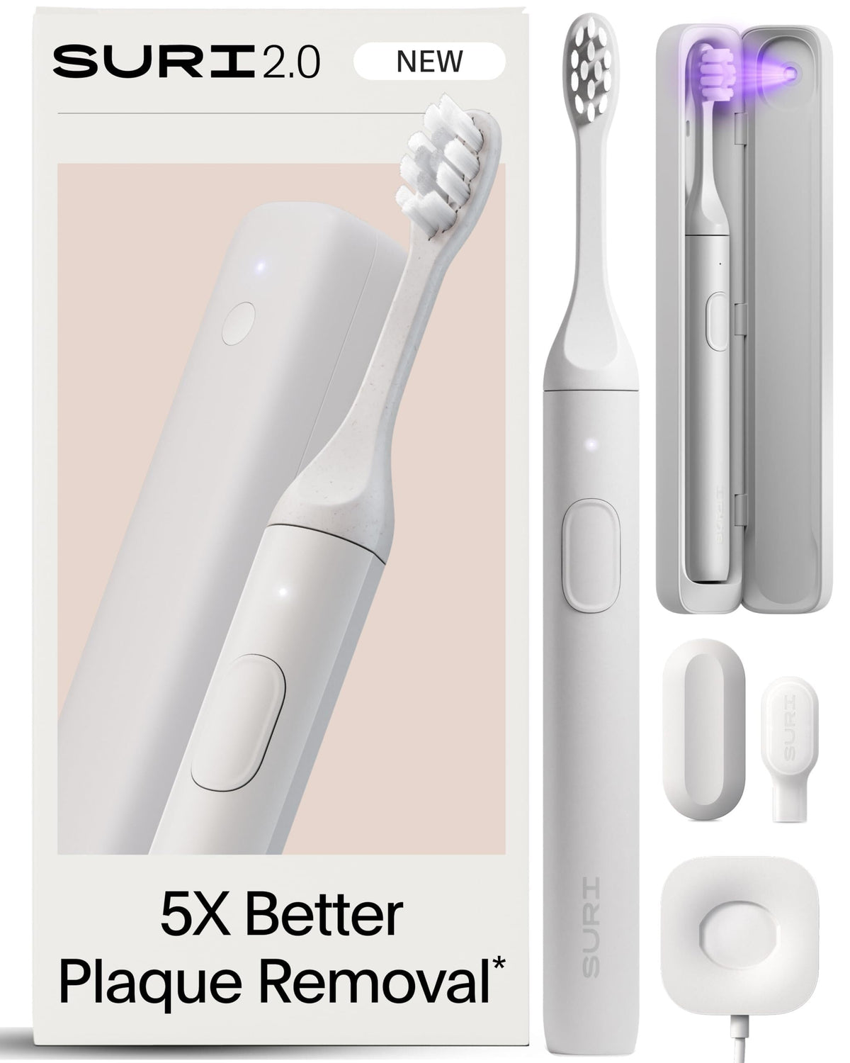 SURI 2.0 New Sonic Electric Toothbrush with Pressure Sensor & UV-Cleaning Travel Case | 1 Month+ Battery | Electric Toothbrush for Adults | Travel Toothbrushes | Tooth Brush | White