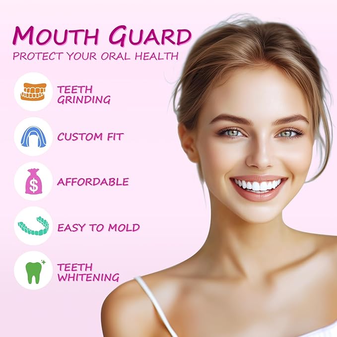 Mouth Guard for Grinding Teeth at Night, Mouthguard for Women, Night Guards for Clenching Teeth, 4 Pink Bite Dental Guards for Bruxism, 2 Sizes with One Travel Case