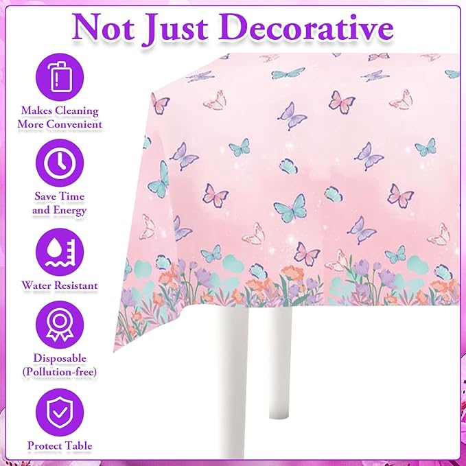 Pink Butterfly Birthday Party Supplies Tableware Sets,Includes Disposable Plates, Napkins, Cups,Straws,Cutlery, Balloons, Banner, and Tablecloth for Party Baby Shower Birthday Decorations,Serves 20