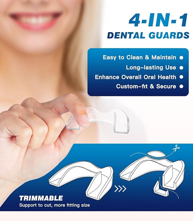 Mouth Guard for Grinding Teeth at Night,Teeth Grinding Mouth Guard for Sleep,Reusable Guards for Sleeping,4 Pack/2 Size,Clear