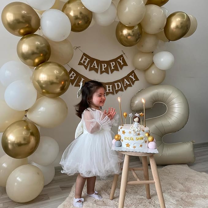 Number 2 Balloon Beige,40 Inch Large Cream Foil 2 Helium Balloons for Boys Girls Birthday Anniversary Decorations